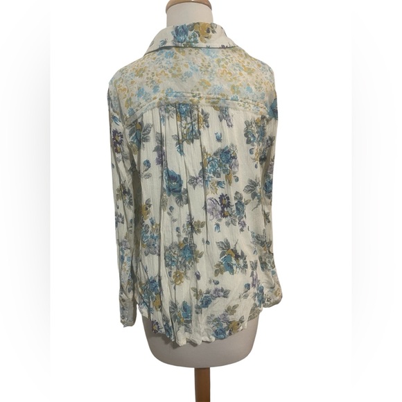 Free People Hold On To Me Ivory Floral Boho Button Front Flowy Blouse Top - Picture 4 of 7